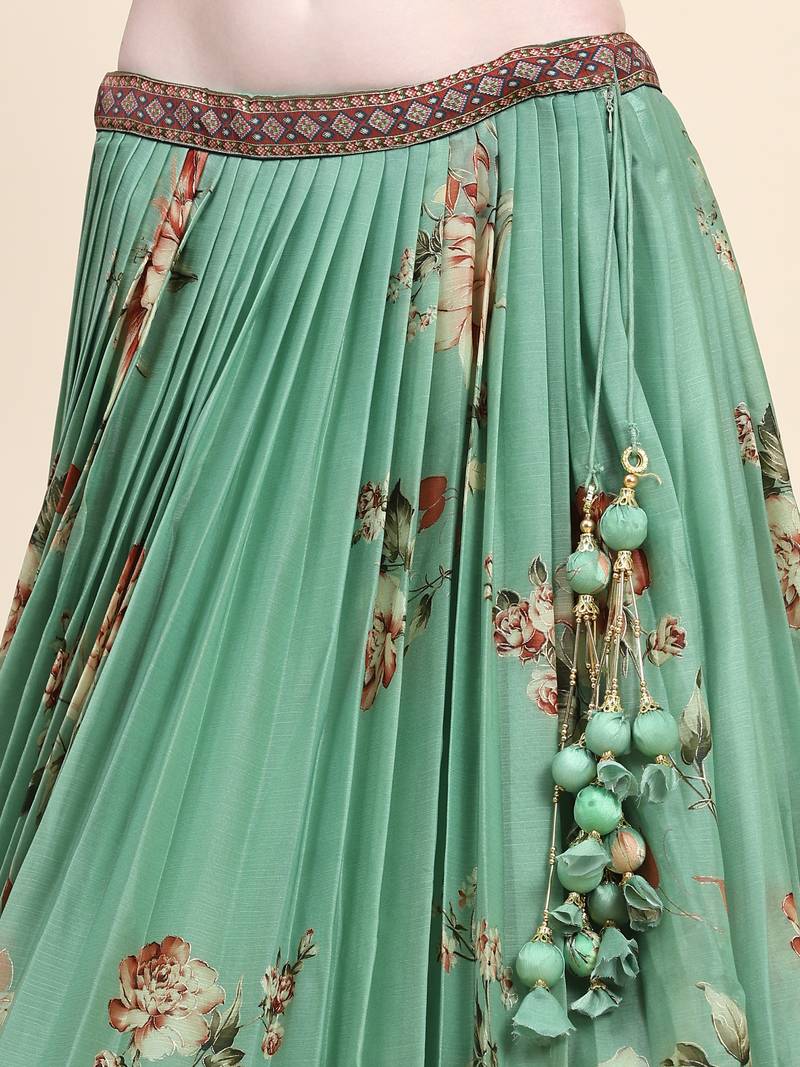 Multi Colour Embroidered Silk Traditional Lehnga Choli with Blouse Free Size