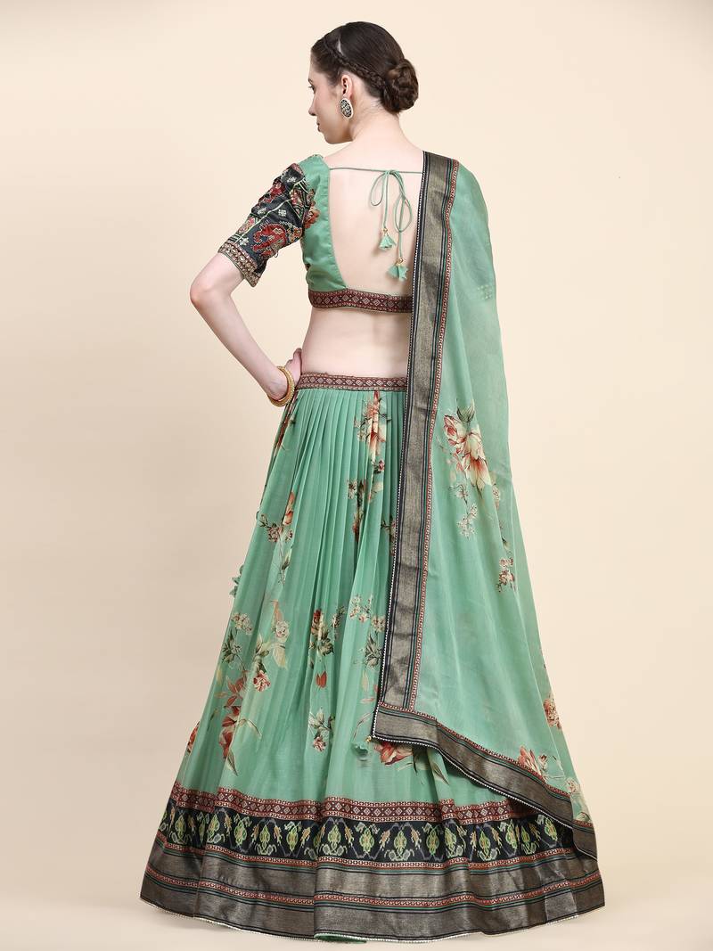 Multi Colour Embroidered Silk Traditional Lehnga Choli with Blouse Free Size