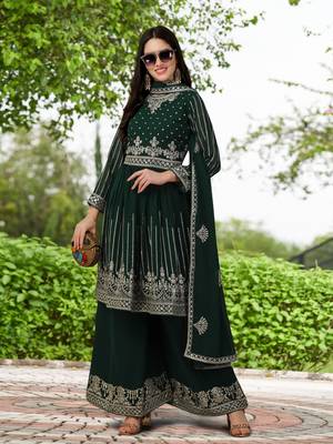 Trendmalls Green Georgette Embroidered Party Wear Kurta Pant with Dupatta Salwar Suit Set 1