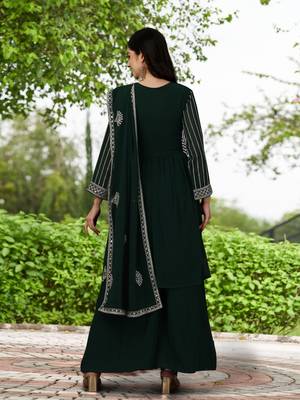 Trendmalls Green Georgette Embroidered Party Wear Kurta Pant with Dupatta Salwar Suit Set 2