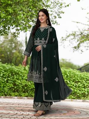 Trendmalls Green Georgette Embroidered Party Wear Kurta Pant with Dupatta Salwar Suit Set 3