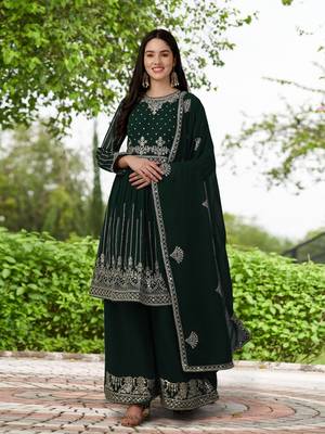Trendmalls Green Georgette Embroidered Party Wear Kurta Pant with Dupatta Salwar Suit Set 4