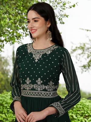 Trendmalls Green Georgette Embroidered Party Wear Kurta Pant with Dupatta Salwar Suit Set 5