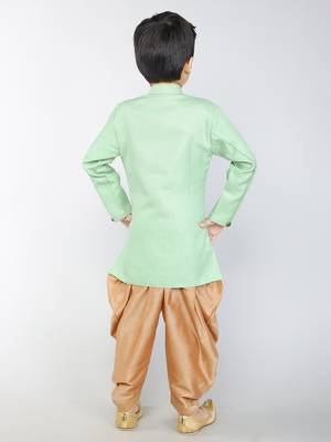 ANAN Green Plain Blended Cotton Kids Sherwani & Dhoti 6