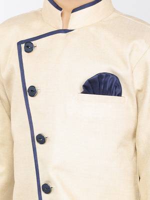 ANAN Beige Plain Blended Cotton Kids Sherwani & Dhoti 5