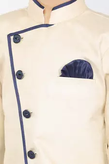 ANAN Beige Plain Blended Cotton Kids Sherwani & Dhoti