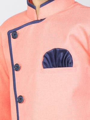 ANAN Pink Plain Blended Cotton Kids Sherwani & Dhoti 5