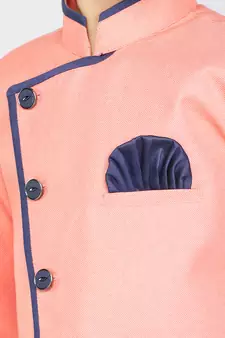 ANAN Pink Plain Blended Cotton Kids Sherwani & Dhoti