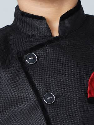 ANAN Black Plain Blended Cotton Kids Sherwani & Dhoti 5
