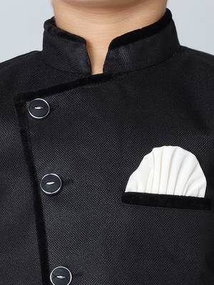 ANAN Black Plain Blended Cotton Kids Sherwani & Dhoti 5