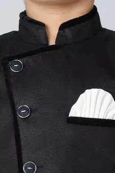 ANAN Black Plain Blended Cotton Kids Sherwani & Dhoti
