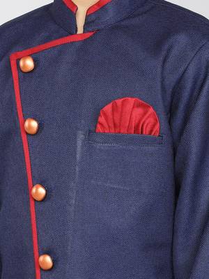 ANAN Blue Plain Blended Cotton Kids Sherwani & Dhoti 5