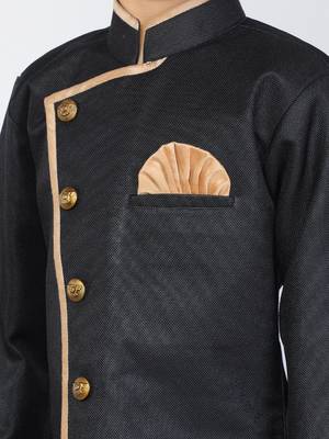 ANAN  Black Plain Blended Cotton Kids Sherwani & Dhoti 5