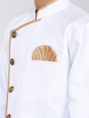 ANAN White Plain Blended Cotton Kids Sherwani & Dhoti 4