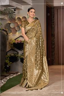  Coffee Woven Silk Blend Saree With Blouse