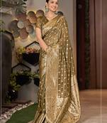  Coffee Woven Silk Blend Saree With Blouse