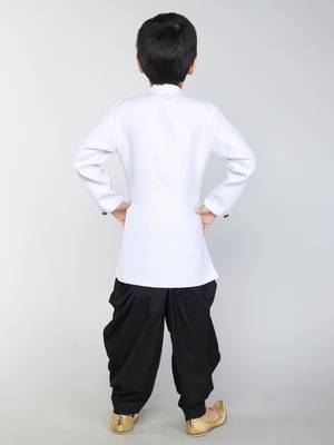 ANANN White Plain Blended Cotton Kids Sherwani & Dhoti 3