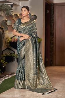Grey woven silk saree with blouse