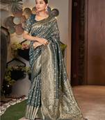 Grey woven silk saree with blouse