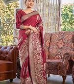 Pink Woven Banarasi silk blend Saree With Blouse
