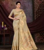 Beige woven art silk saree with blouse