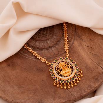 Gold MEDIUM length chain with Big Laxmi pendant one gram gold 1