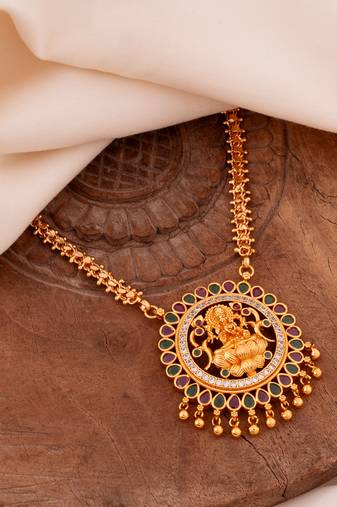 Gold MEDIUM length chain with Big Laxmi pendant one gram gold