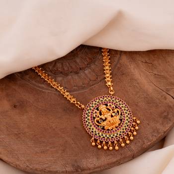 Golden MEDIUM length chain with big Laxmi pendant one gram gold  1