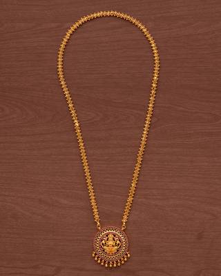 Golden MEDIUM length chain with big Laxmi pendant one gram gold  2