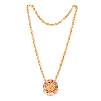 Golden MEDIUM length chain with big Laxmi pendant one gram gold  3