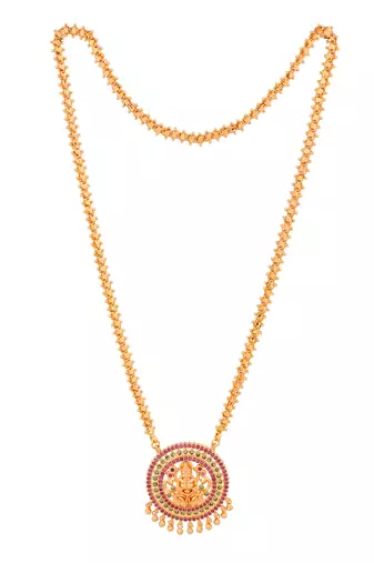 Golden MEDIUM length chain with big Laxmi pendant one gram gold 