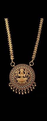 Golden MEDIUM length chain with big Laxmi pendant one gram gold  4