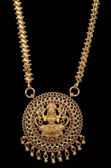 Golden MEDIUM length chain with big Laxmi pendant one gram gold 