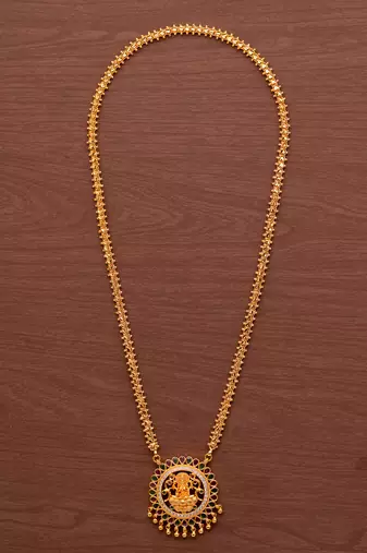 Gold MEDIUM length chain with Big Laxmi pendant one gram gold