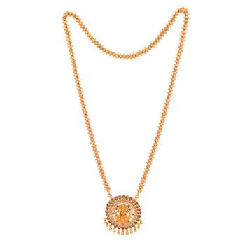Gold MEDIUM length chain with Big Laxmi pendant one gram gold 3