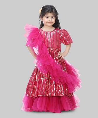 Hot Pink Sequins Embroidered Anarkali With Dupatta 1