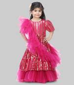 Hot Pink Sequins Embroidered Anarkali With Dupatta