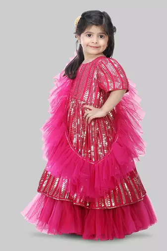 Hot Pink Sequins Embroidered Anarkali With Dupatta