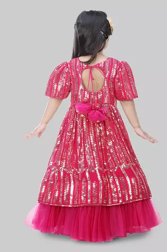 Hot Pink Sequins Embroidered Anarkali With Dupatta