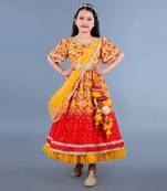 Yellow And Red Printed Lace Detailing Anarkali Set
