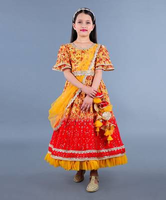 Yellow And Red Printed Lace Detailing Anarkali Set 2