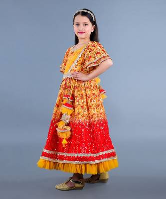 Yellow And Red Printed Lace Detailing Anarkali Set 3