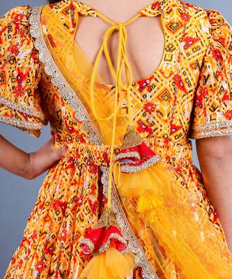 Yellow And Red Printed Lace Detailing Anarkali Set 4