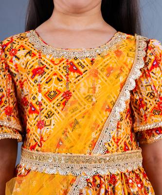 Yellow And Red Printed Lace Detailing Anarkali Set 6