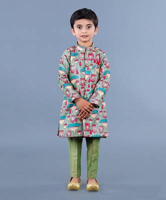 Multi Color Lotus Print Sherwani Kurta Set 1
