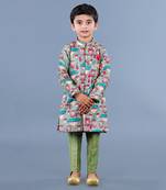 Multi Color Lotus Print Sherwani Kurta Set