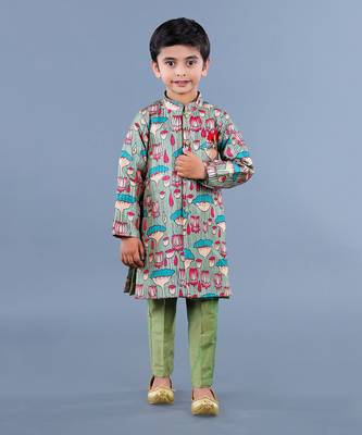 Multi Color Lotus Print Sherwani Kurta Set 2