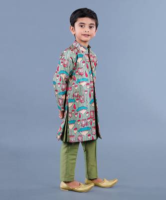 Multi Color Lotus Print Sherwani Kurta Set 3