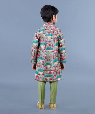 Multi Color Lotus Print Sherwani Kurta Set 4