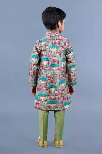Multi Color Lotus Print Sherwani Kurta Set